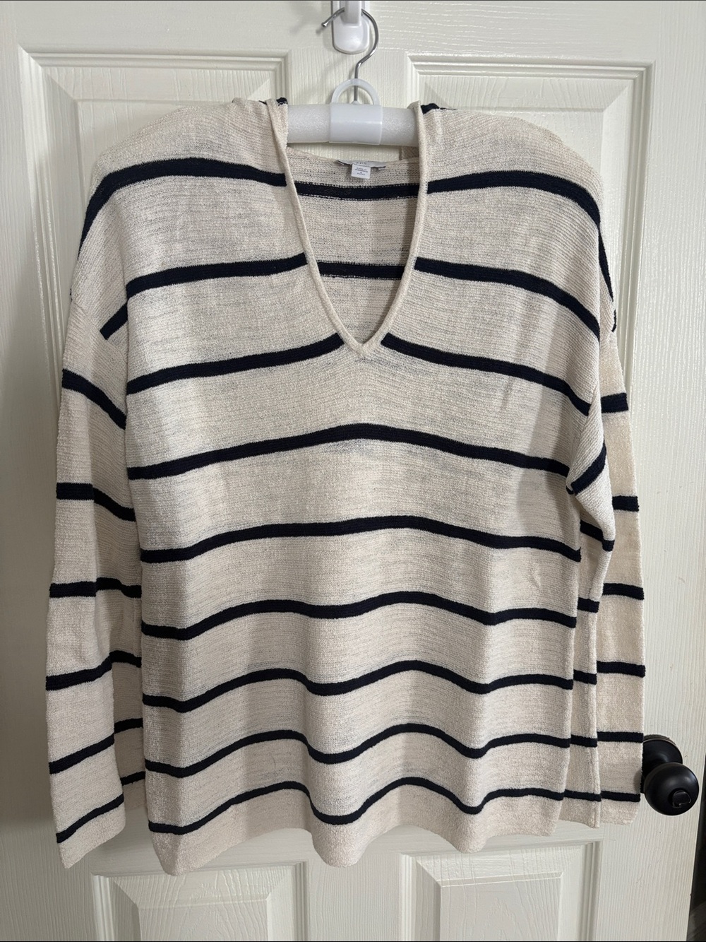 J. Jill Cream V-Neck Sweater with Navy Stripes